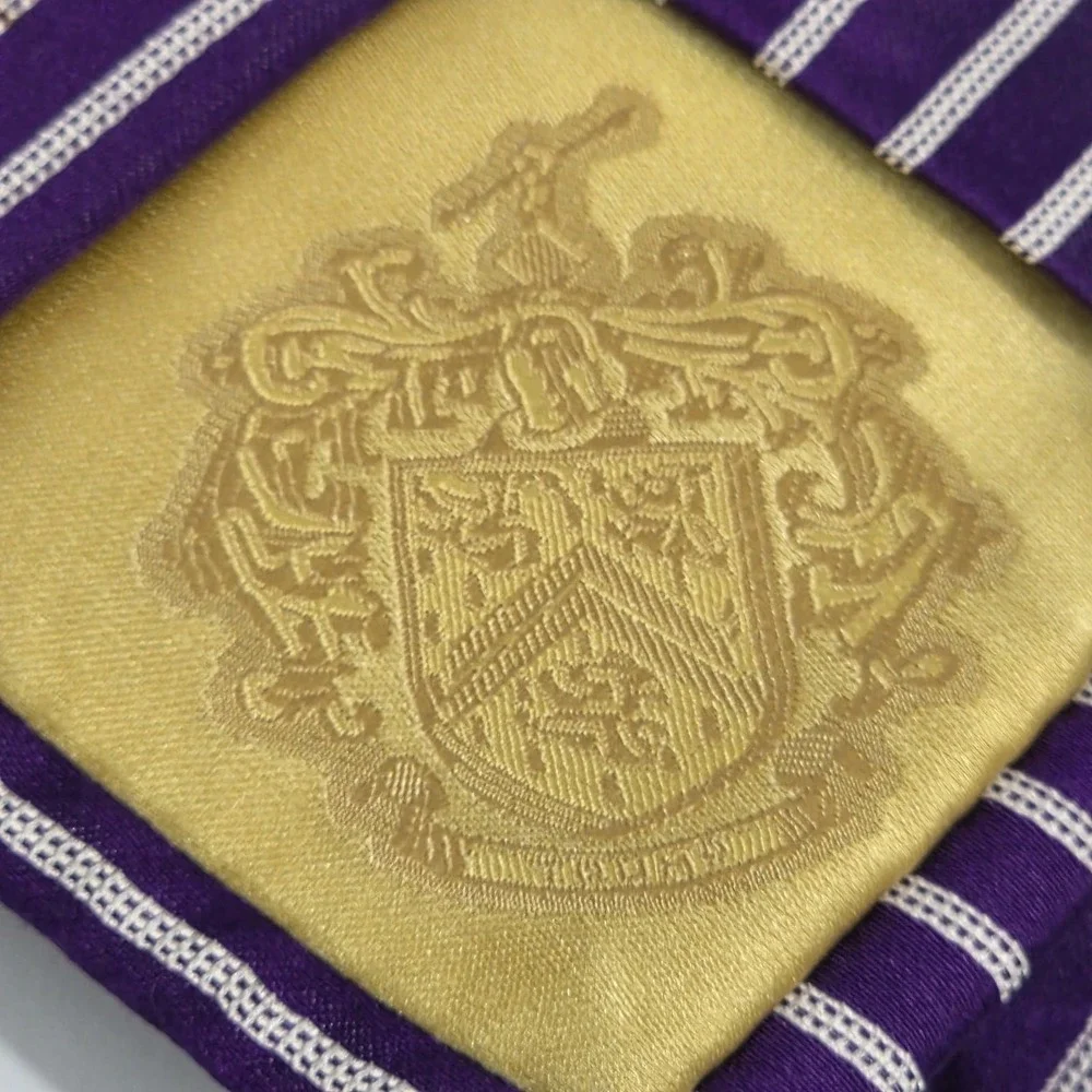 Donald J Trump‎ Signature Collection Silk Tie Mens Purple White Striped Gold Bar